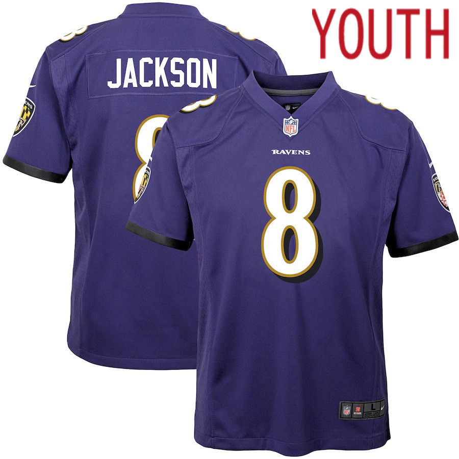 Youth Baltimore Ravens #8 Lamar Jackson Nike Purple Game NFL Jersey->baltimore ravens->NFL Jersey